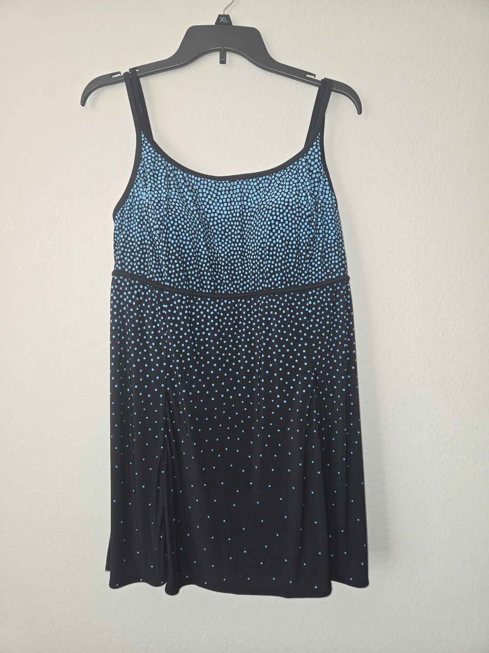Black and Blue Polka One-Piece Swimsuit Dress 1x